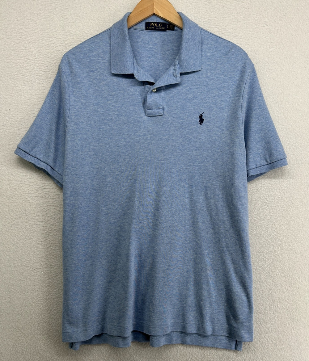 POLO RALPH LAUREN Shirt Mens L Polo Golf Short Sleeve Heather Cotton Blue